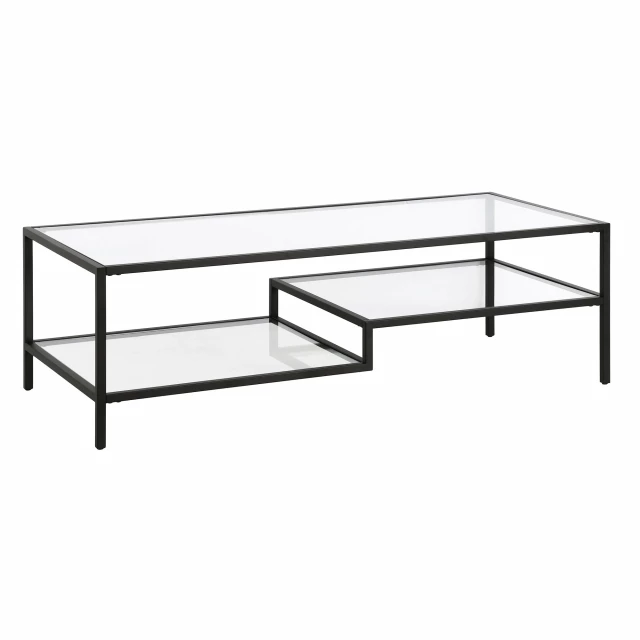 Black glass steel coffee table with shelves modern outdoor furniture design