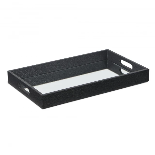 black shagreen tray with beveled mirror rectangular shape