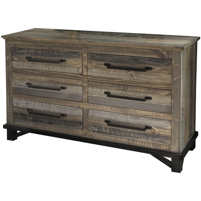 Solid wood six drawer double dresser in natural finish for bedroom storage