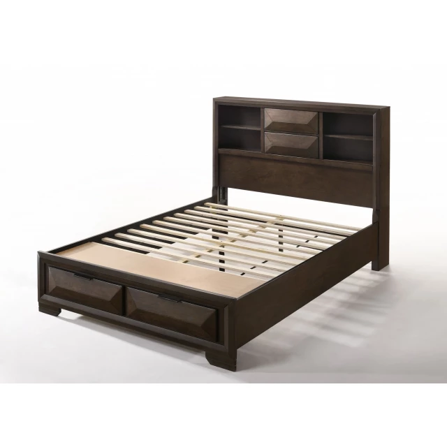 Espresso Rubber Wood Queen Storage Bed with Sleek Design and Built-in Drawers