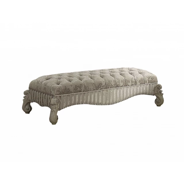 Bone white upholstery poly resin bench for elegant home decor