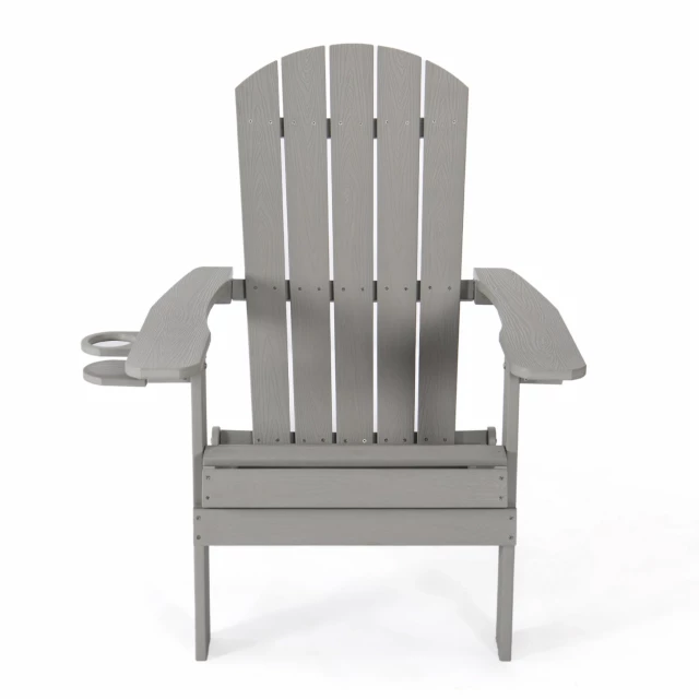 Gray heavy duty plastic Adirondack chair for outdoor patio seating