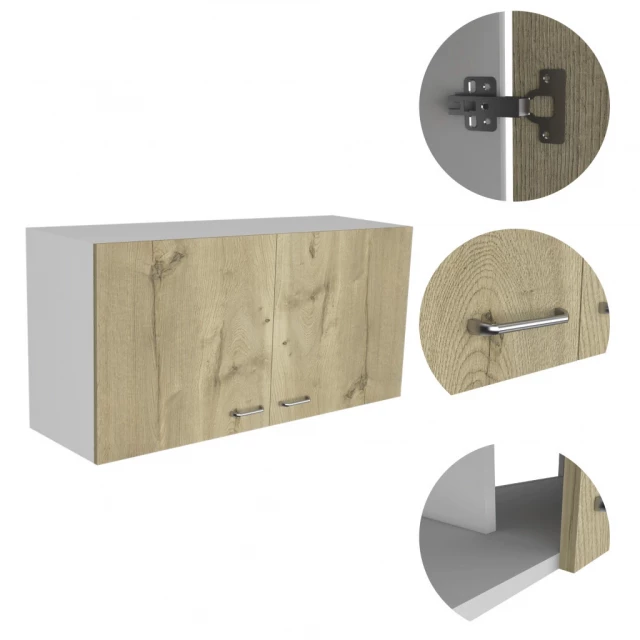 Light oak standard accent cabinet shelf with wood rectangle and hardwood details