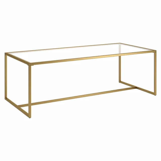 Gold glass steel coffee table with symmetrical hardwood and metal design
