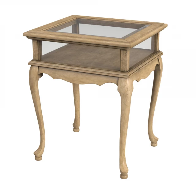 Beige glass rectangular end table with wood stain for living room furniture