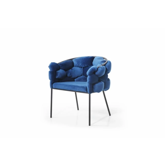 Geo velvet black velvet dining chair with armrests and electric blue accents in a comfortable furniture setting