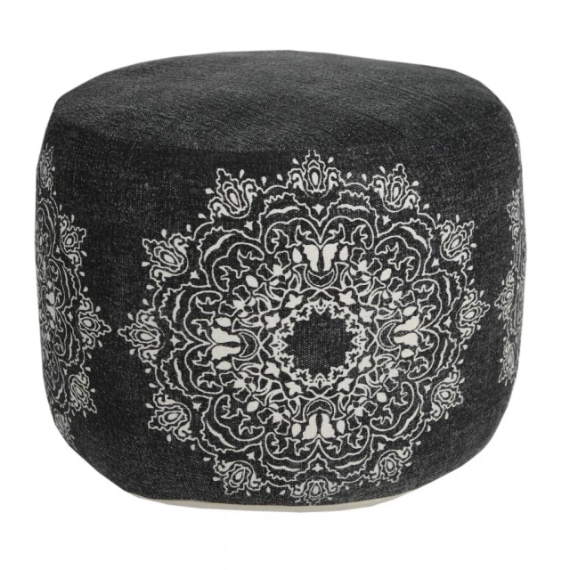 Black cotton ottoman with pattern and artistic design elements