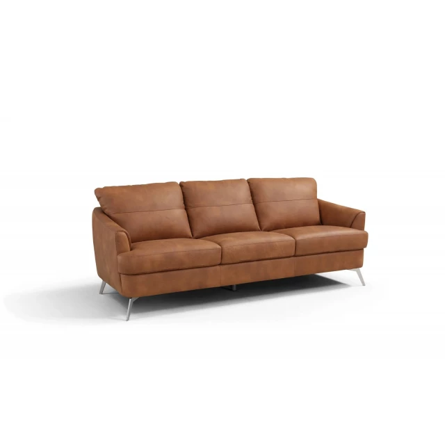Camel leather black sofa with brown accents comfortable studio couch in a modern style setting