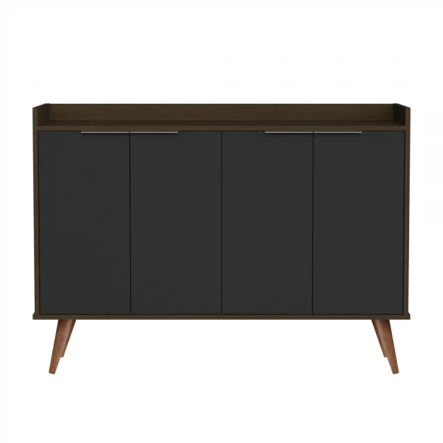 Black buffet accent chest with six shelves made of hardwood and wood stain finish