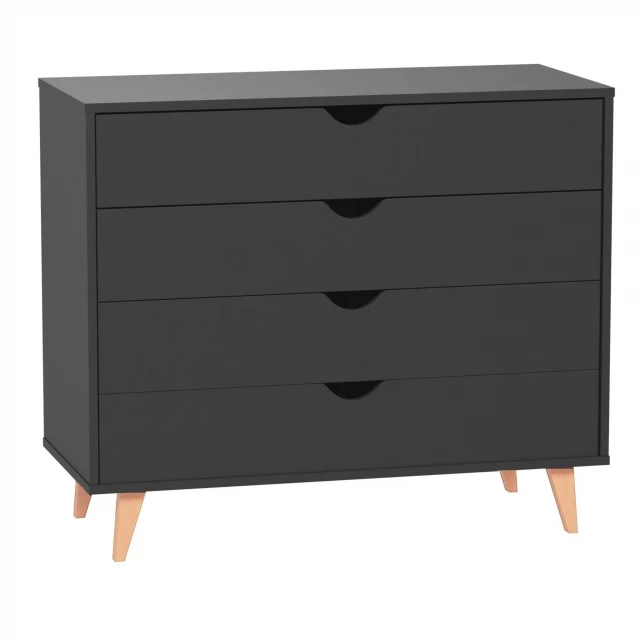 Black solid wood four drawer dresser in minimalist style