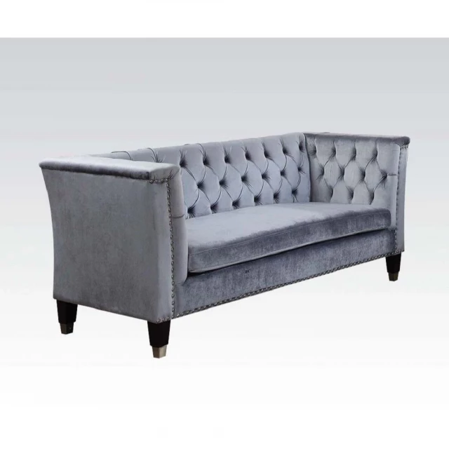 Blue gray black velvet loveseat with comfortable armrests and outdoor furniture design