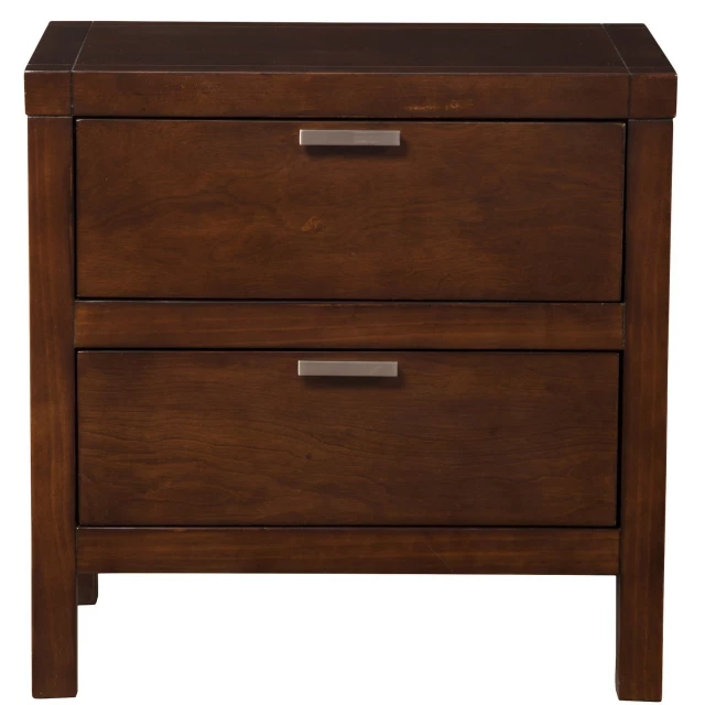 Brown faux wood nightstand with drawers for bedroom furniture
