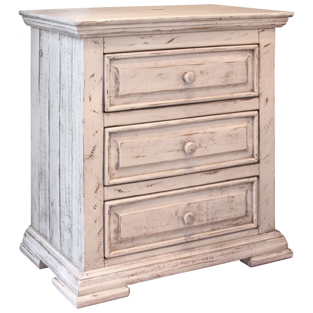 White drawer nightstand with wood finish and simple rectangular design
