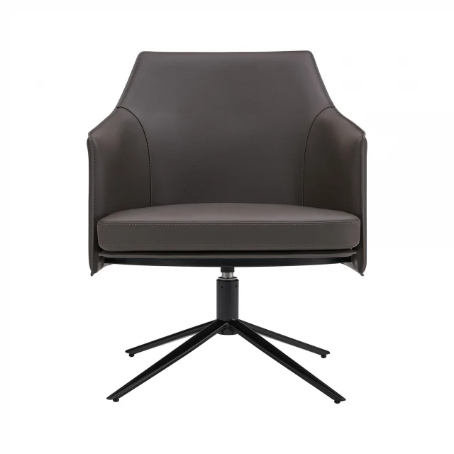 Black faux leather swivel lounge chair with metal base and modern design