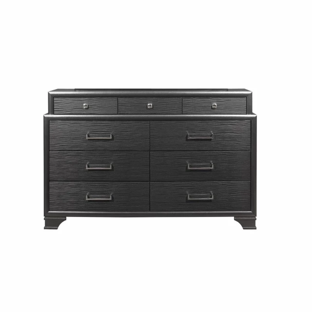 Solid wood nine drawer double dresser in bedroom setting