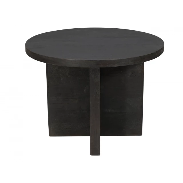 Gray rounded solid wood dining table with outdoor furniture qualities