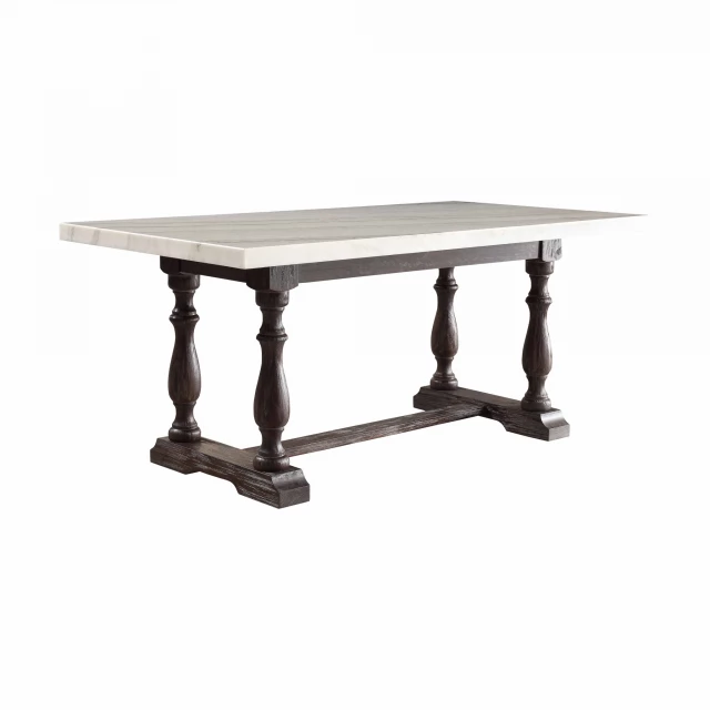 Gray marble solid wood dining table with hardwood and wood stain finish