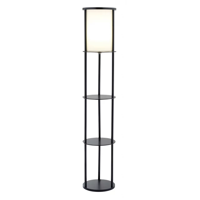 finish floor lamp with circular storage shelves and metal frame