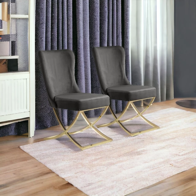 Gold upholstered microfiber dining side chairs with wood legs and comfortable interior design