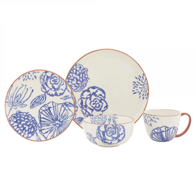 Round floral ceramic dinnerware set for four including dishware tableware and serveware