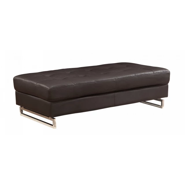 Brown faux leather gold ottoman with comfortable rectangle design and wood accents