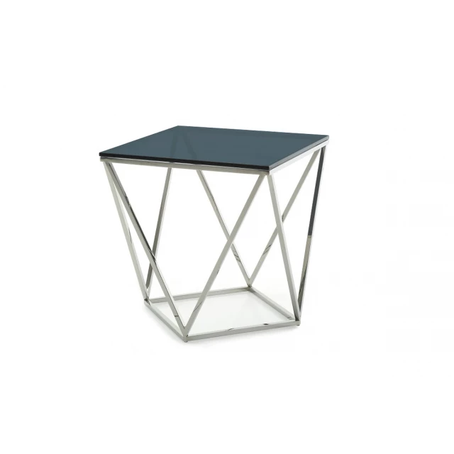 Modern glass stainless steel end table with symmetrical design and transparent elements