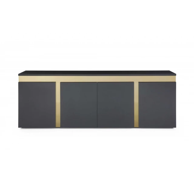 Black gold buffet server on hardwood with wood stain and rectangle top
