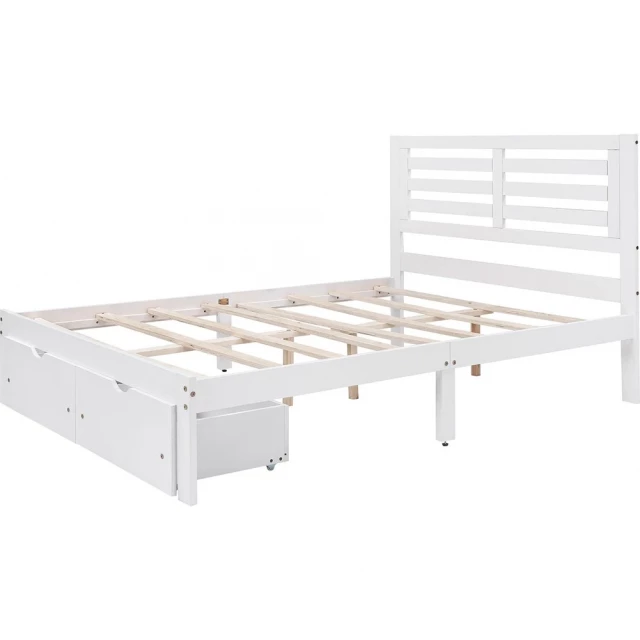 White solid manufactured wood full-size bed for bedroom furniture