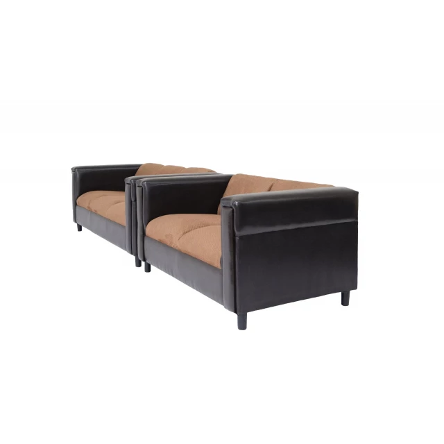 Brown chenille black sofa with comfortable hardwood armrests and composite materials in a rectangle shape