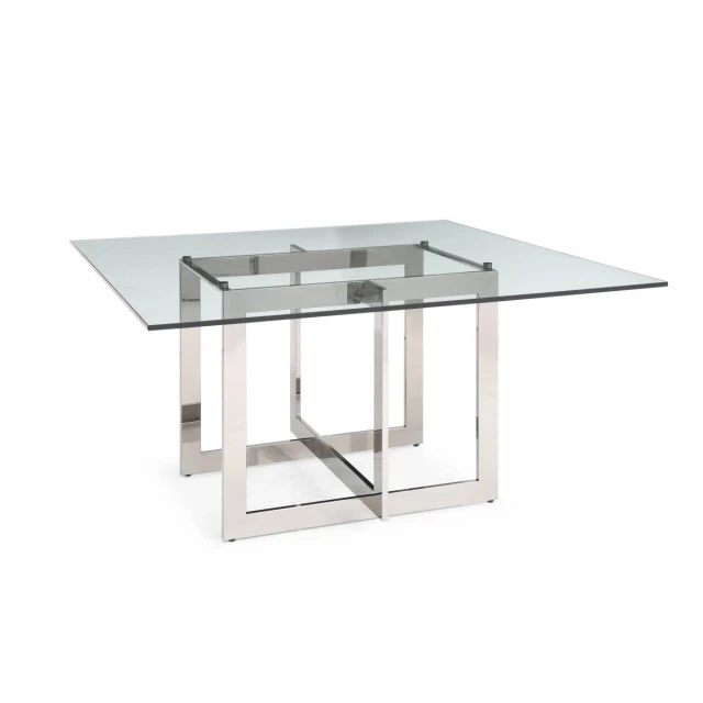 Square glass stainless steel dining table with wood accents outdoor and indoor furniture
