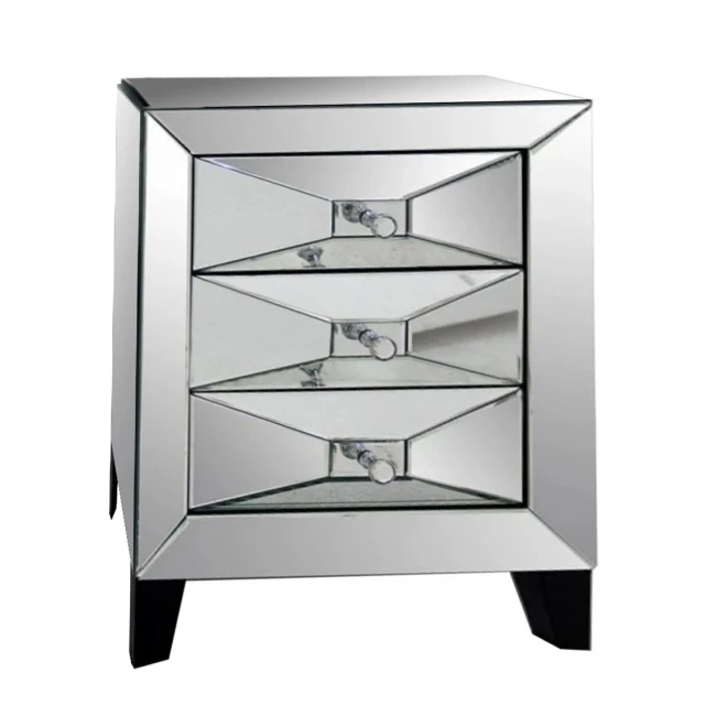 Glass MDF bedside table with mirror drawer and shelf furniture