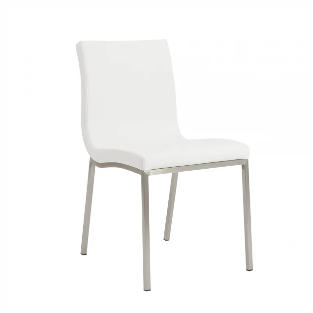 Minimalist white faux leather chairs with comfortable hardwood flooring setting