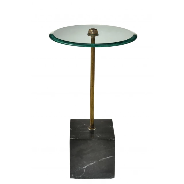 Clear glass marble round end table with metal base and modern design