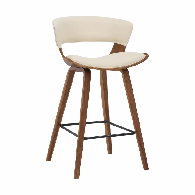 Low back counter height bar chair in wood with comfortable plywood seat and wood stain finish
