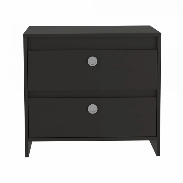 Modern minimalist black nightstand with drawers in hardwood design