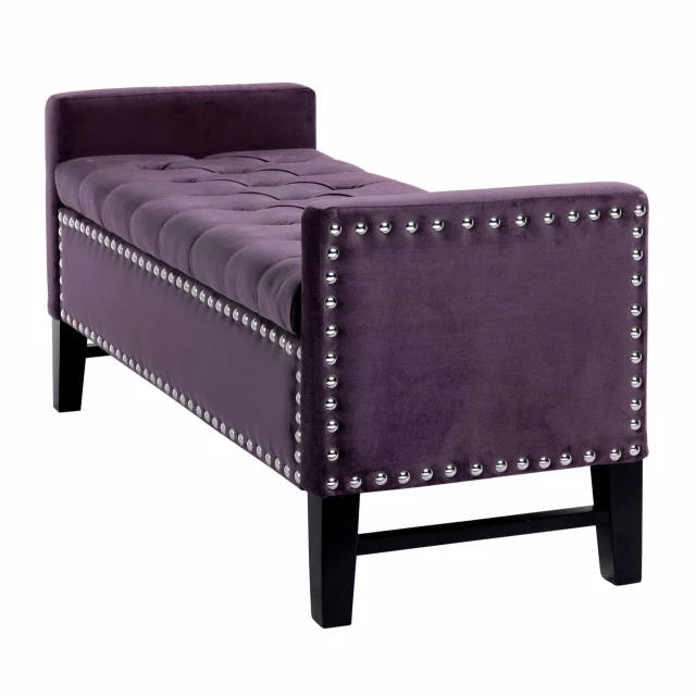 Velvet bench with flip top for shoe storage in magenta hardwood and composite materials