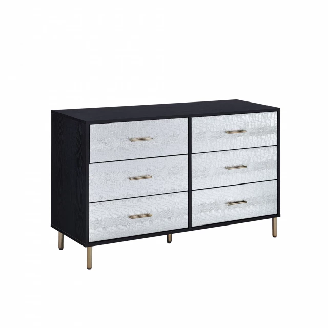 Croc design six drawer double dresser in bedroom setting