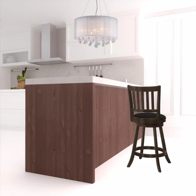 Wood swivel counter height bar chairs with interior design elements