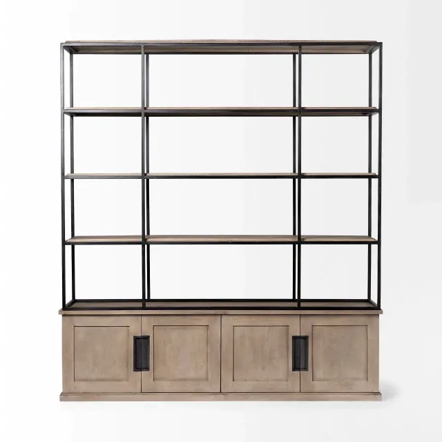 Light Brown Wood And Iron Shelving Unit With 3 Shelves Light Brown Wood And Iron Shelving Unit With 3 Shelves