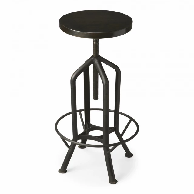 Black swivel backless bar chair with wood stool design