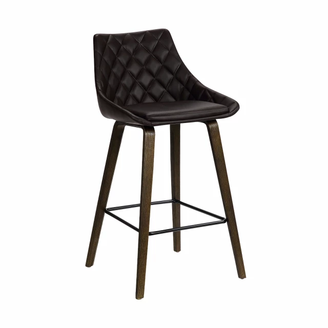 Brown iron counter height bar chair with wood pattern and metal armrests