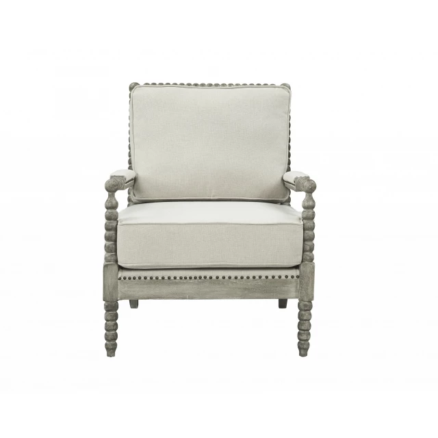 Linen gray oak solid club chair with comfortable armrests and hardwood construction