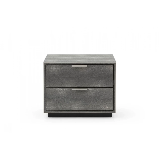 Gray shagreen drawer nightstand with metal accents and modern design