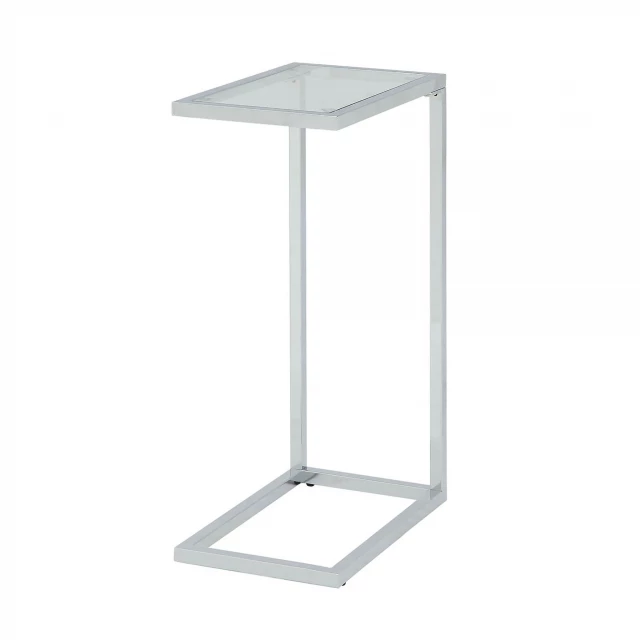 Chrome clear glass end table with modern balance and transparency design elements