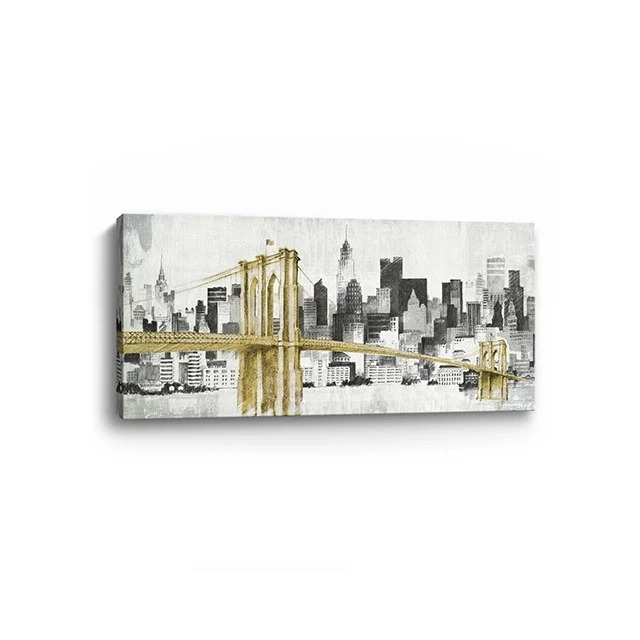 Bridge skyline unframed print wall art featuring city skyscrapers and urban design