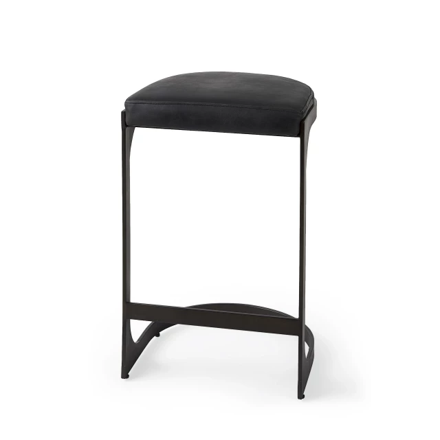 Black iron backless bar chair with hardwood and metal details