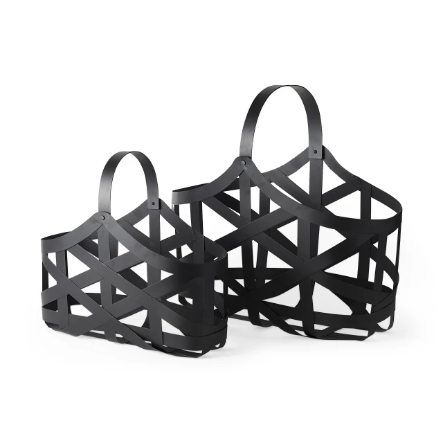 black geometric metal baskets for storage and organization