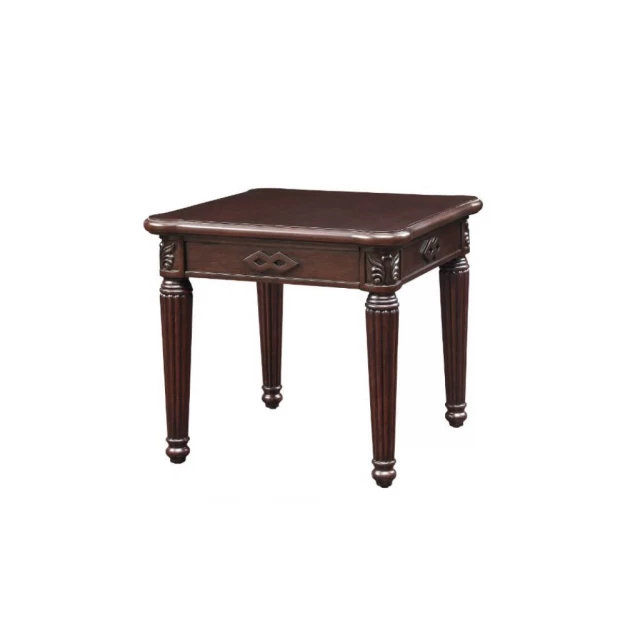 Square end table in manufactured wood with hardwood stain for outdoor furniture