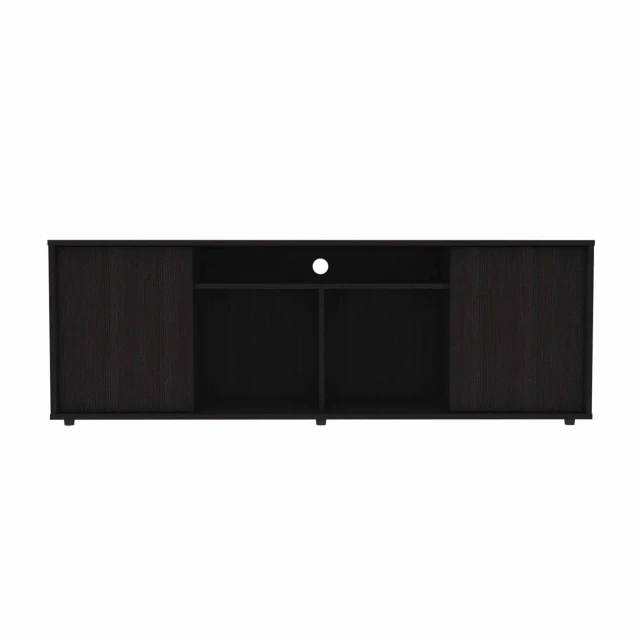 Black TV stand media center with storage cabinets and sleek design