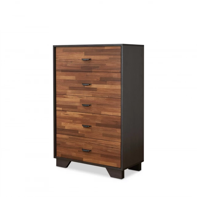 Espresso manufactured wood chest with five drawers for bedroom storage